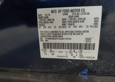 2016 Ford Explorer Xlt z USA, uszkodzony, nr VIN 1FM5K8DH7GGD13753